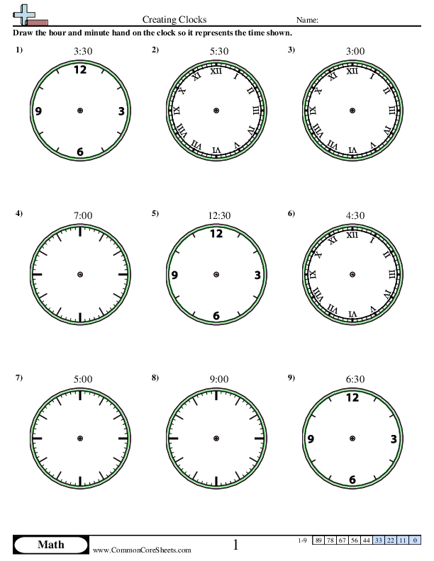 Creating Clocks (Half Hour Increments) worksheet